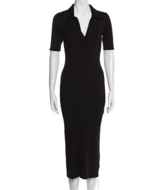 Caroline Constas Black Collared V‑Neck Knit Midi Dress